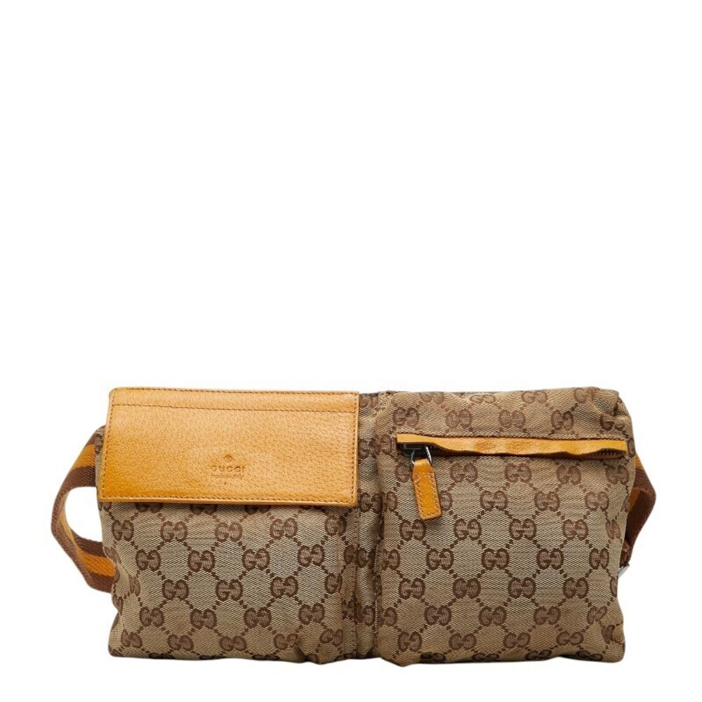 Gucci GG Canvas Waist Belt Bag Brown Yellow Leather